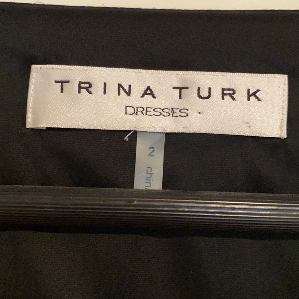 Trina Turk black silk split arm banded wrist dress